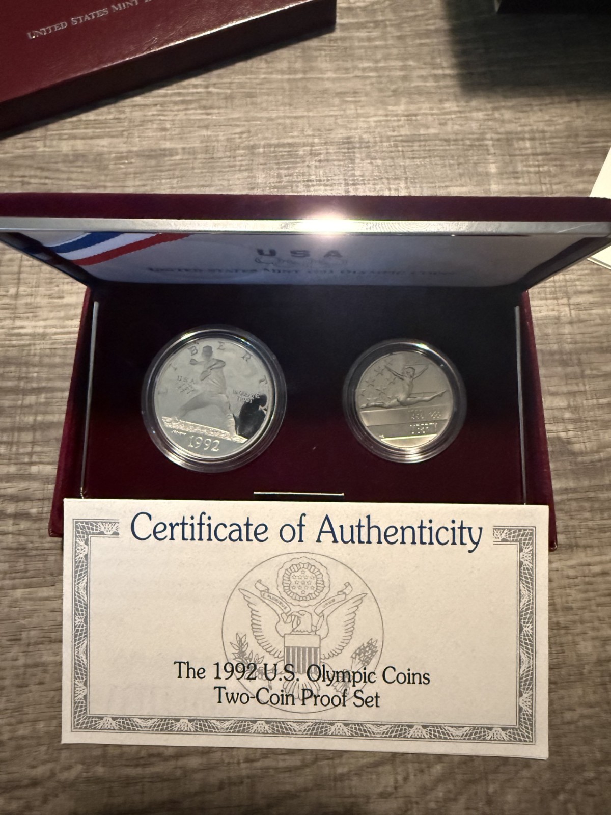1992 Proof Olympic 2 Coin set - Silver Dollar & Clad Half W/Box & COA OGP