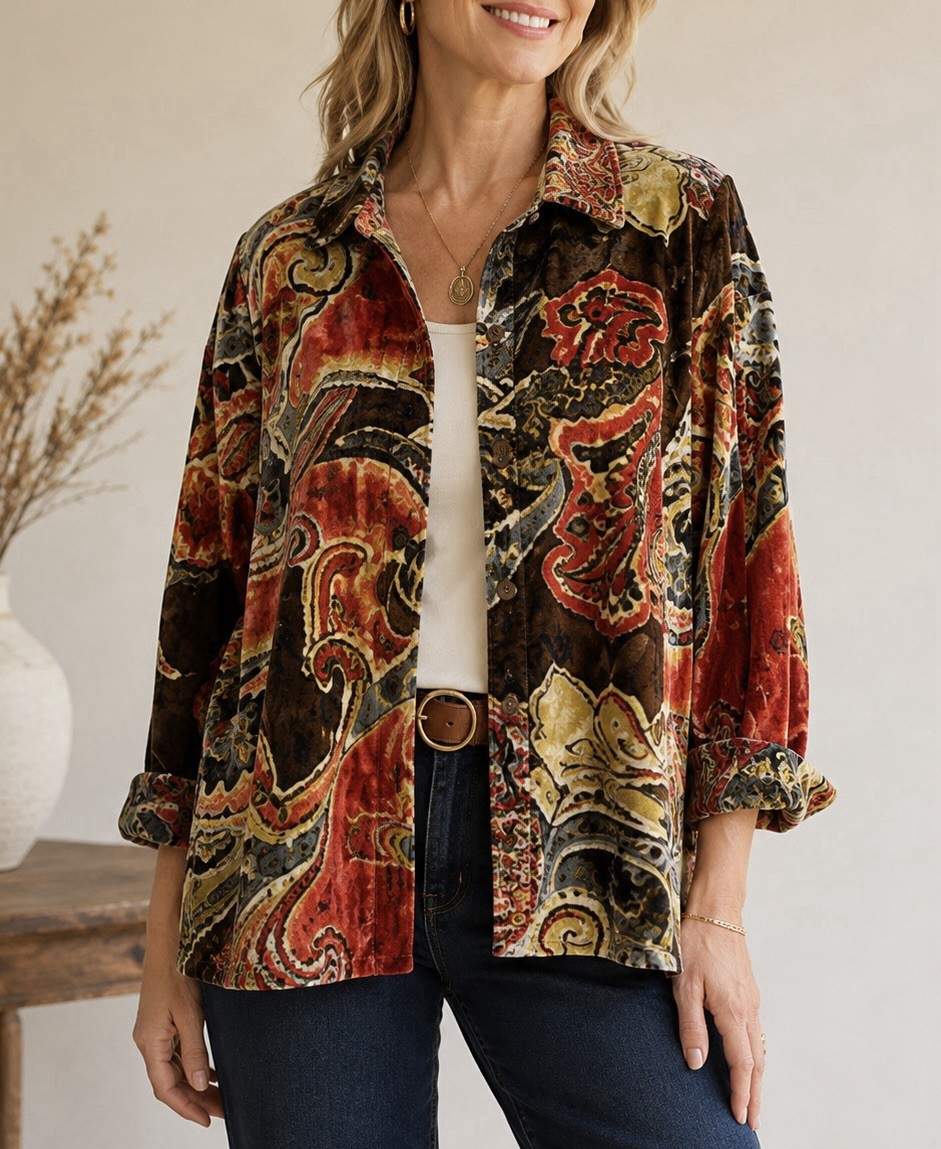 Vintage TANTRUMS XL Beaded Embroidered Paisley Shacket Faux Wood Buttons Artsy