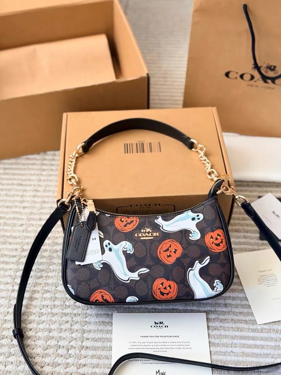 NWT-Teri Shoulder Bag In Signature Canvas Pumpkin Halloween Print CCE71