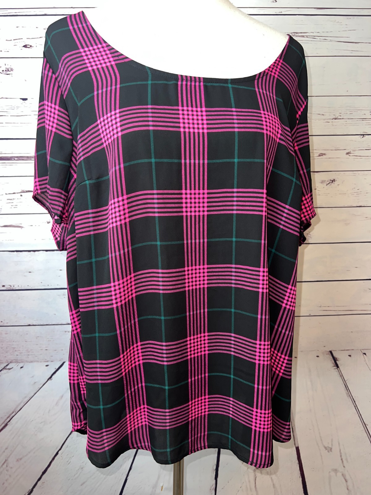 Torrid Abbey Georgette Plus Size Blouse shirt 1 1X Tunic Top Button Back Plaid