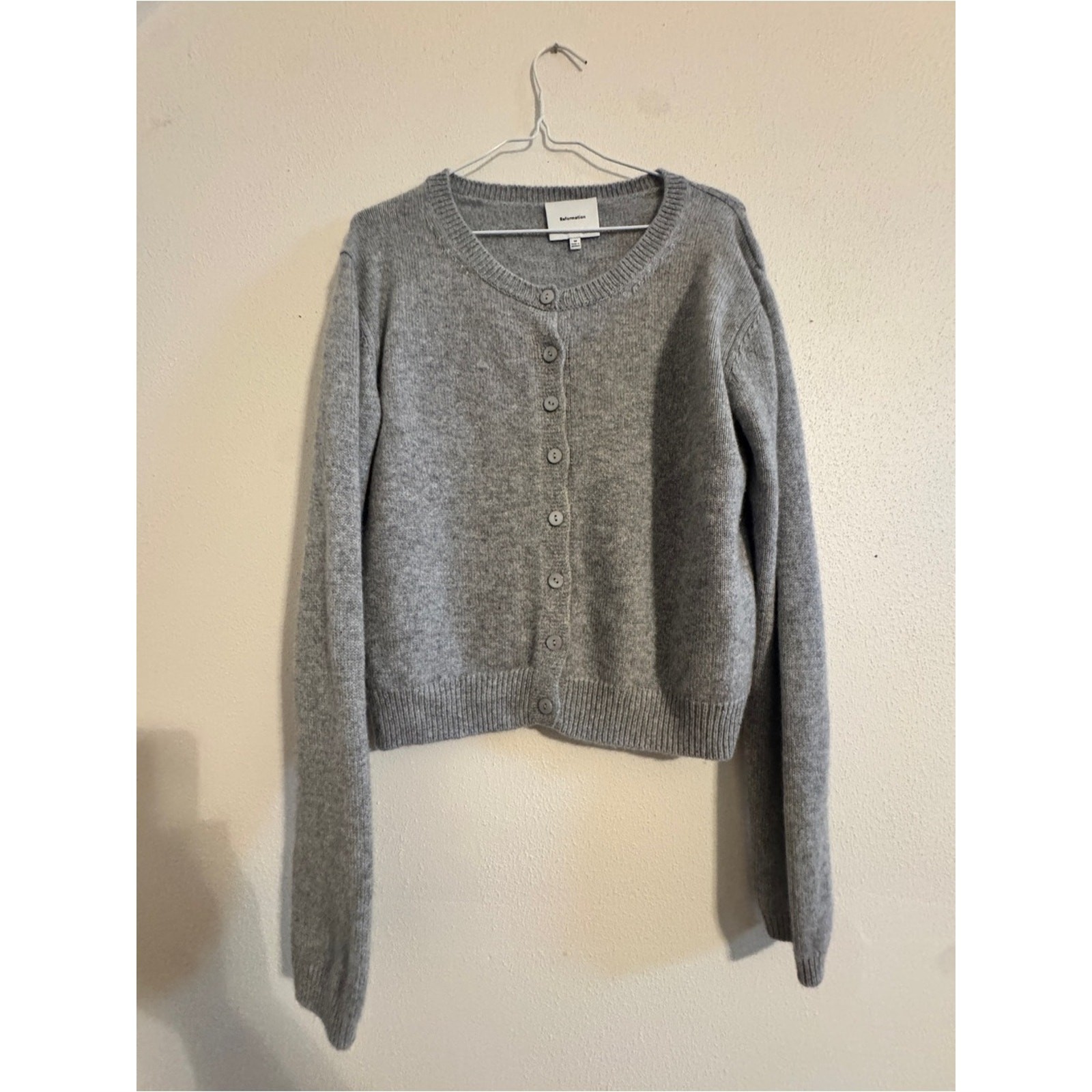 Reformation Clara Cashmere Cardigan Gray Button-Front Luxury Minimalist Medium