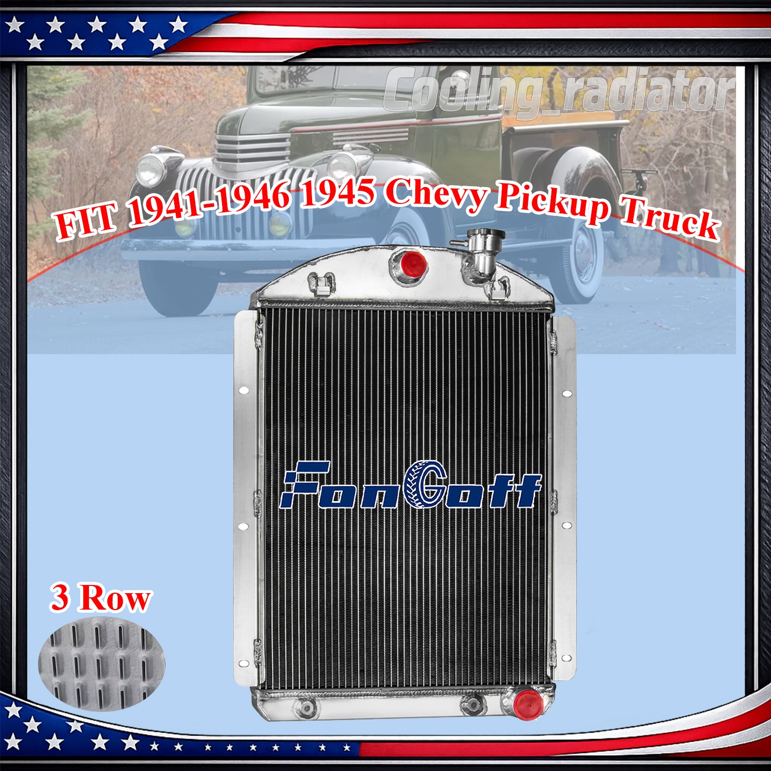3-ROW Aluminum Radiator FITS 1941-1946 1945 Chevy Pickup Truck Small Block V8 AT