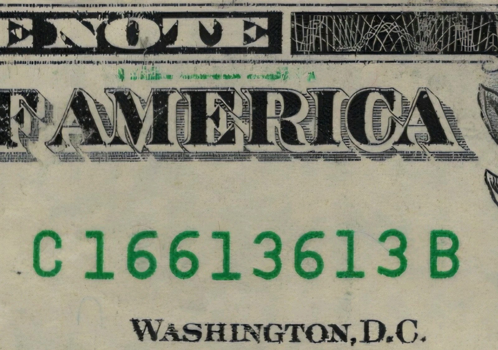 135-Fancy Error-2021 $1 Bill-Green Wet Ink Offset-Trinary-Tear-VF