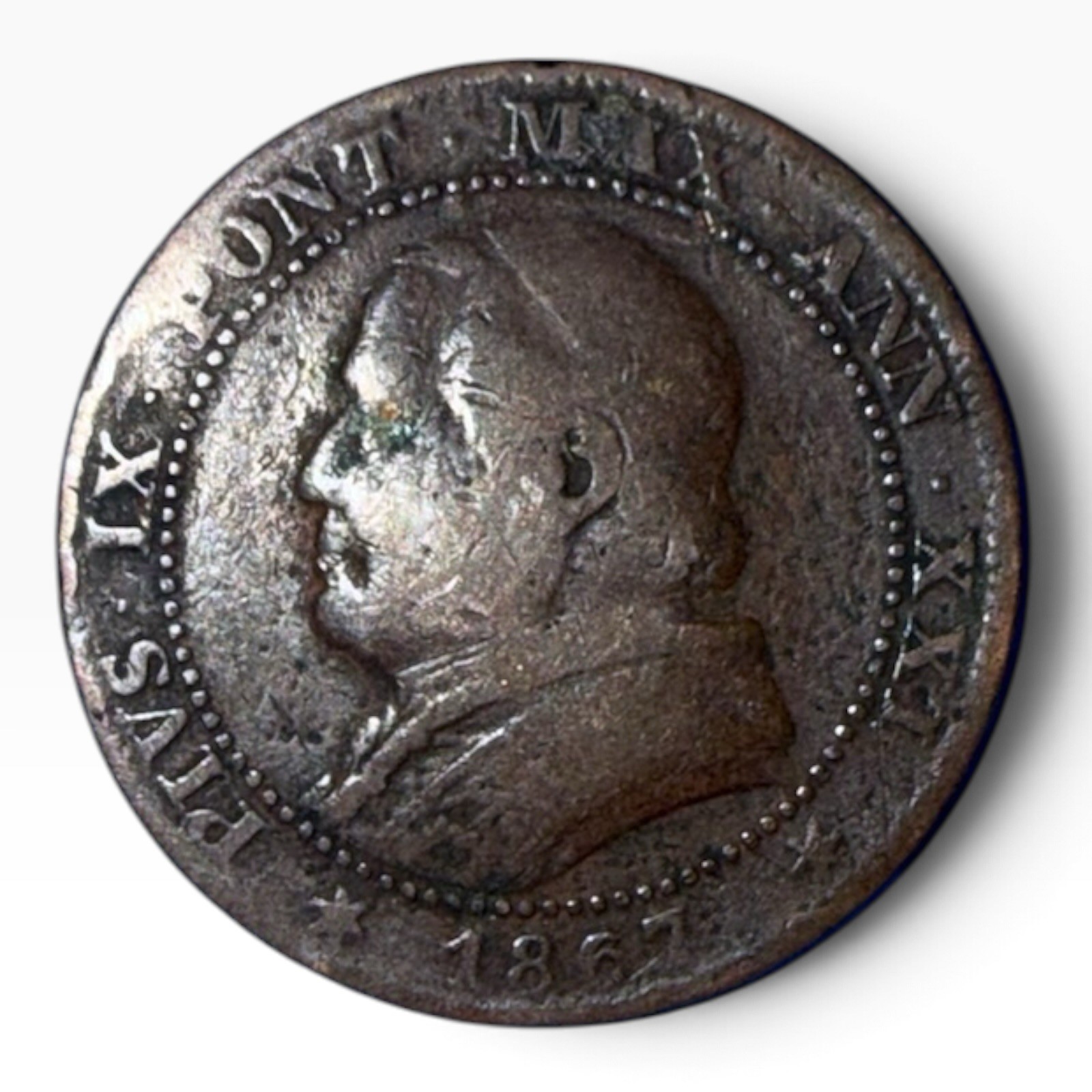 1867 R Italy Vatican City Papal States Pius IX 1 Soldo/ 5 Centesimi