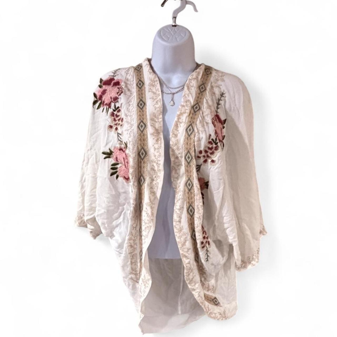 Paparazzi Women\'s Multi Cardigan | Cream White Floral Embroidered Kimono Size M Paparazzi Women\'s Multi Cardigan | Cream White Floral Embroidered Kimono Size M