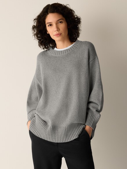 Eileen Fisher Cotton & Recycled Cashmere Crew Neck Long Top, MOON NEW WT