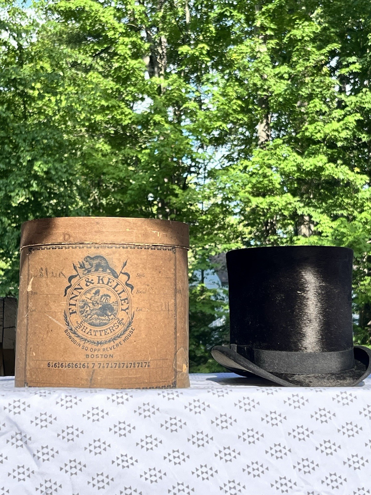 RARE 19.c Antique Boston MA Silk & Beaver Top Hat & Original Box Victorian 1800s