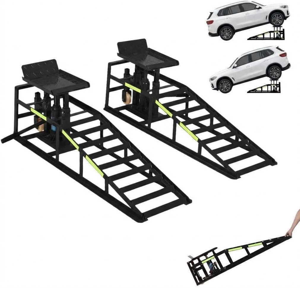 2x Portable Hydraulic Car Lift Ramps 5 Ton Each Low Profile 9-14in Lifting Range