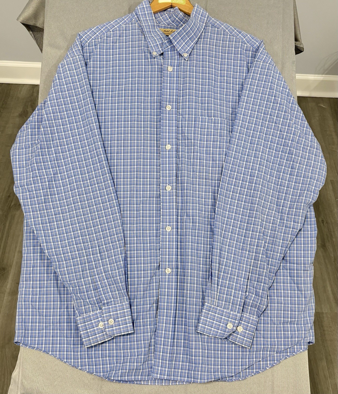 Roundtree & Yorke Gold Label Men\'s Button Down Shirt Blue Plaid Non-Iron XL Roundtree & Yorke Gold Label Men\'s Button Down Shirt Blue Plaid Non-Iron XL