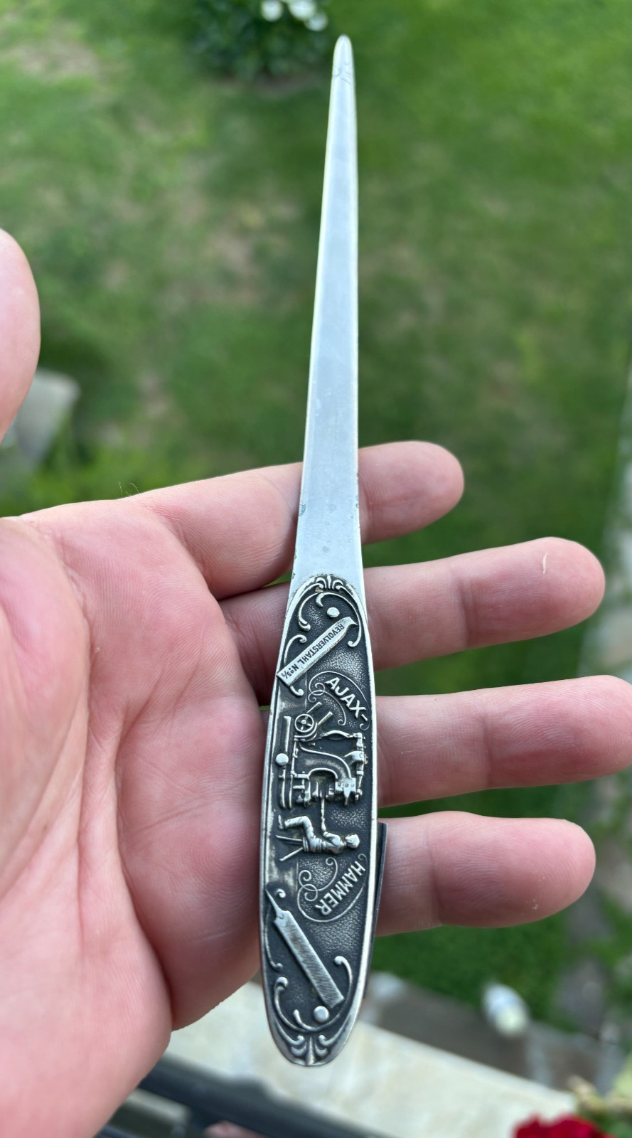 Antique Rudolf Schmidt & Co Vienna Letter Opener Advertising Gussstahl-Werk