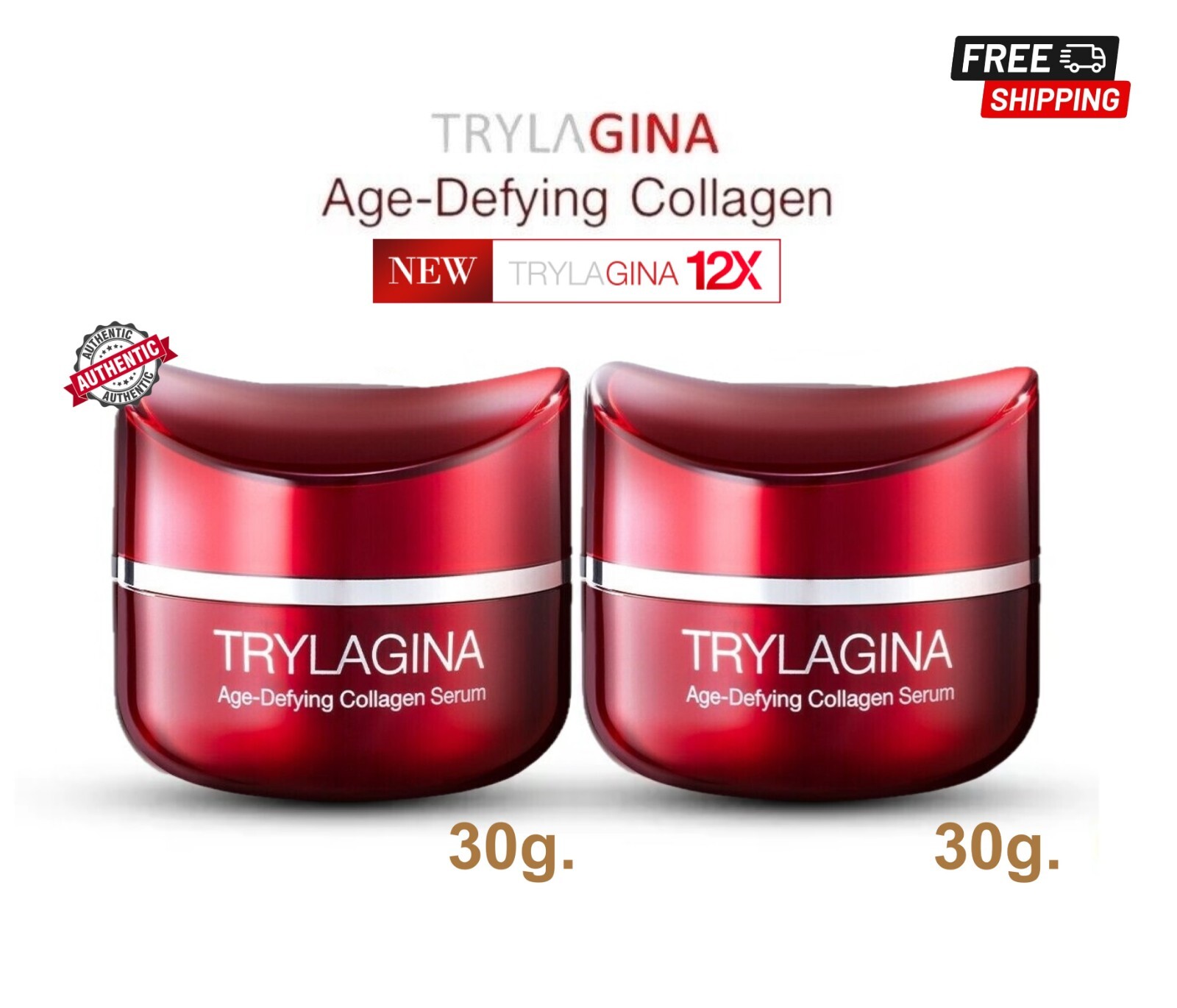 2x Trylagina Age-Defying Collagen Serum 12X Moisturizing Anti-Aging Wrinkle 30g
