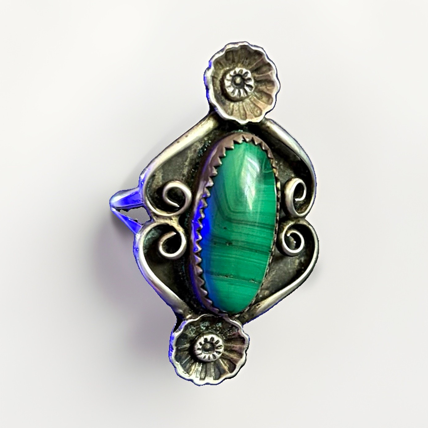 Vintage Sterling Silver 925 Green Oval Malachite Ring