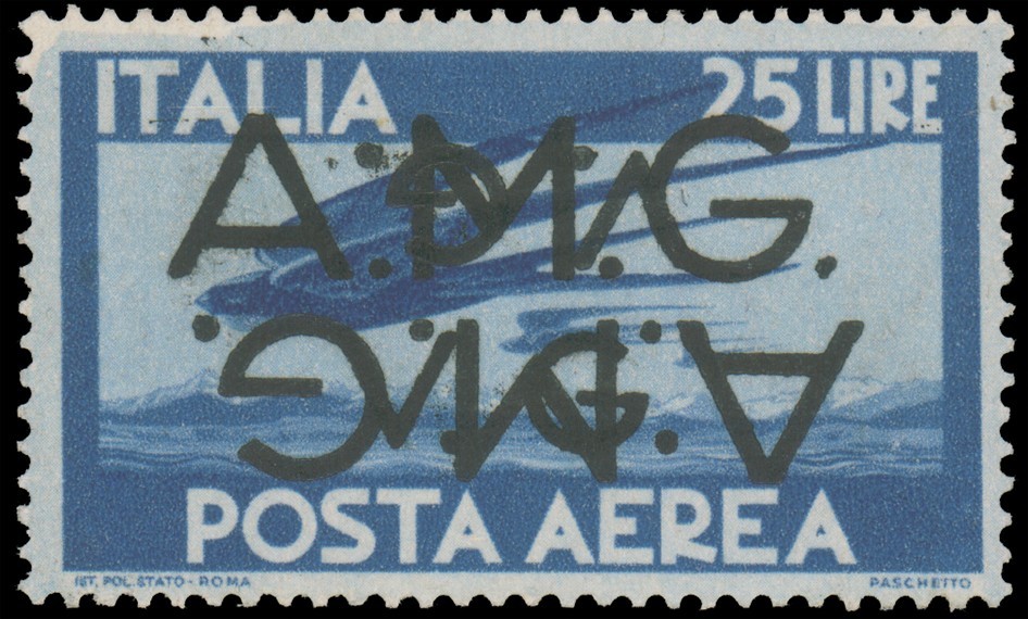 Italy 1946 AMG VG 25L #1LNC5  DOUBLE OVERPRINT, ONE INVERTED,  F/VF-MNH