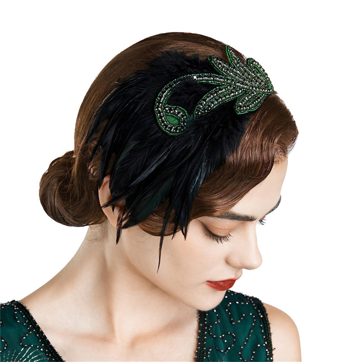 1920s Flapper Headband Accessories 20s Feather Hair Band Retro Gatsby Party