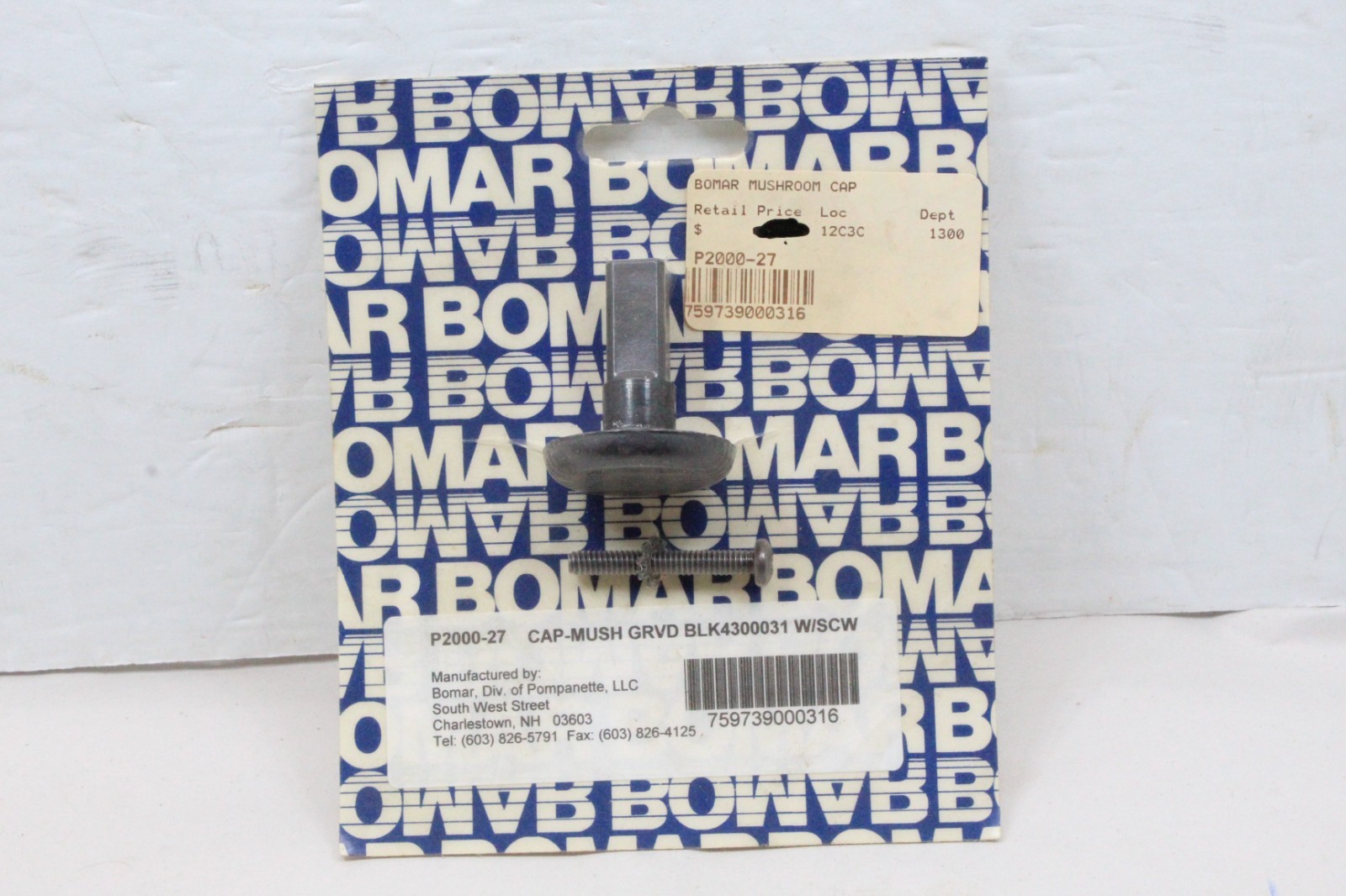 Bomar 900 Series Molded Hatch Grooved Mushroom Cap Black P2000-27 Boat Deck