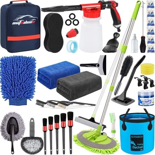 42Pcs Car Wash Kit with Foam Gun, Complete Car Detailing Brush Kit
