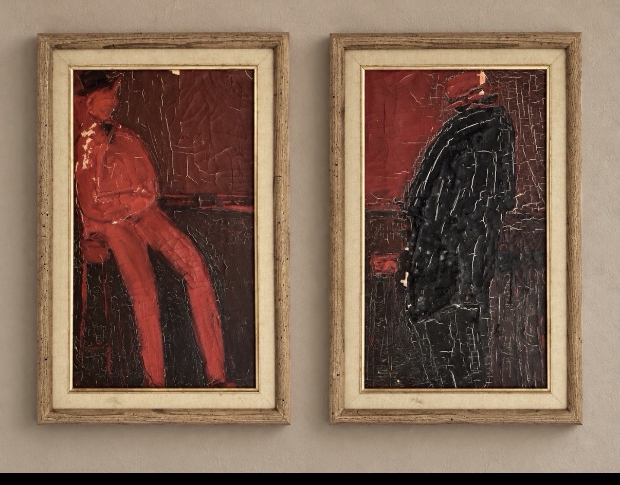 Attributed to Yehiel Rabinowitz Paris 1963 Figural Works Pair Framed Paint Loss