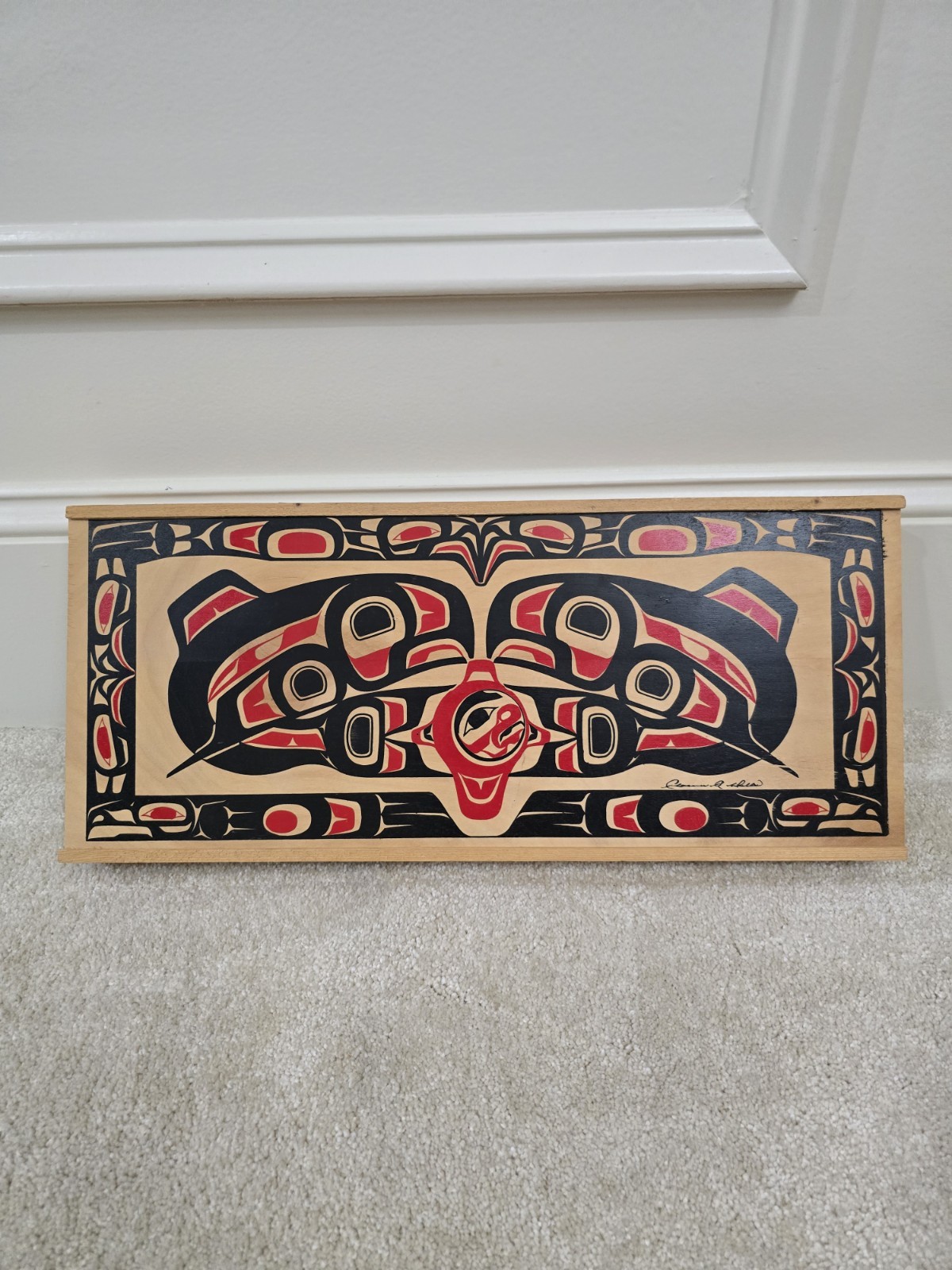 Indigenous Hand Painted Red Salmon Box by Clarence A Wells /First Nations Canada