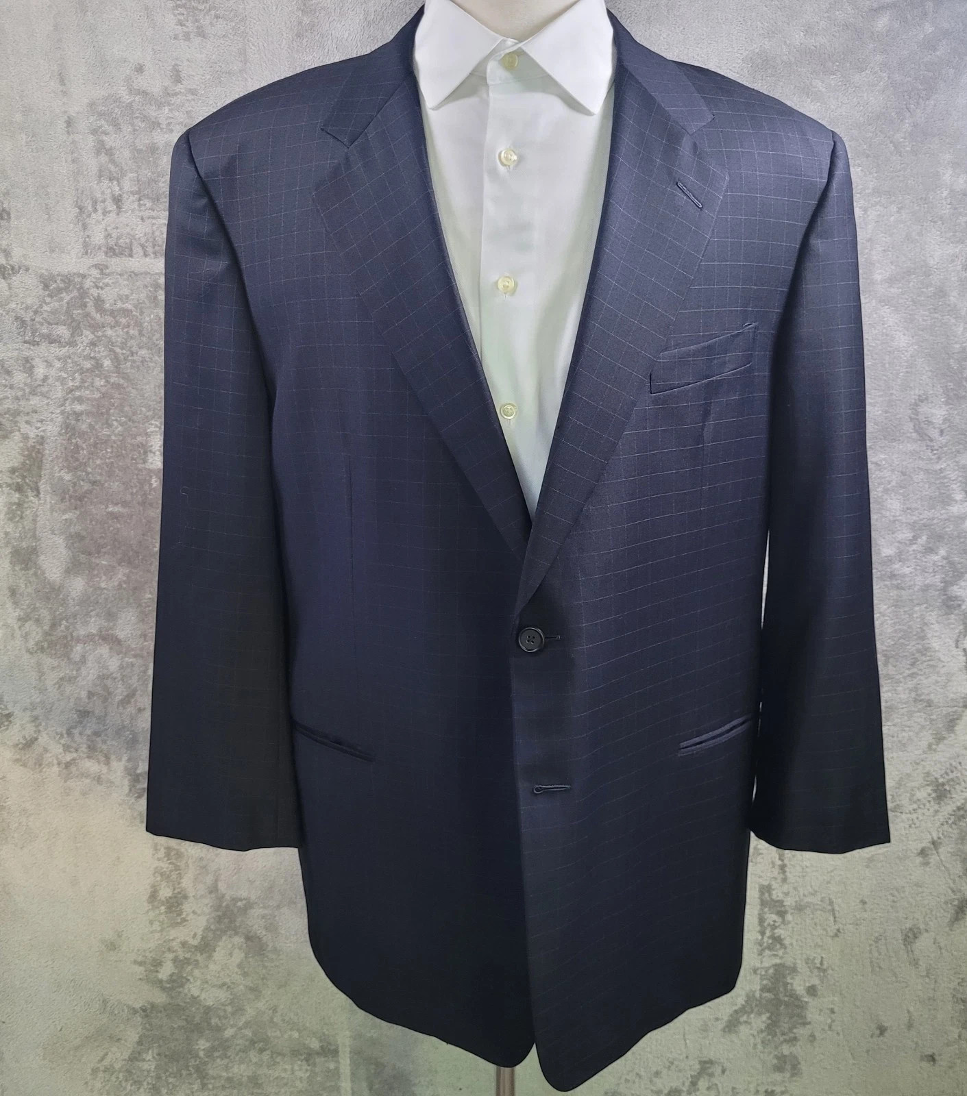 Hickey Freeman Blazer Mens 48R Loro Piana Super 120s Wool Navy Check USA Made