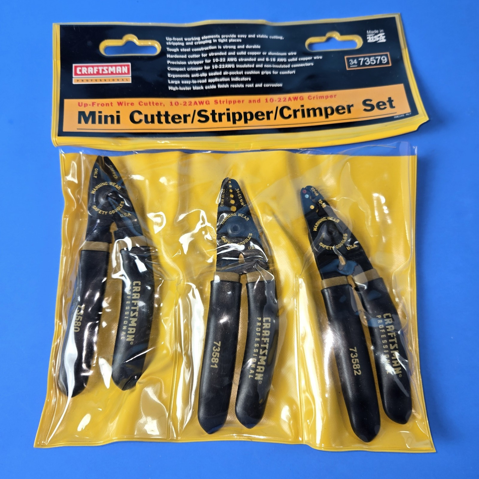 Sears Craftsman USA 3pc Mini Cutter Stripper Crimper Set 73579 Professional NOS. Sears Craftsman USA 3pc Mini Cutter Stripper Crimper Set 73579 Professional NOS.