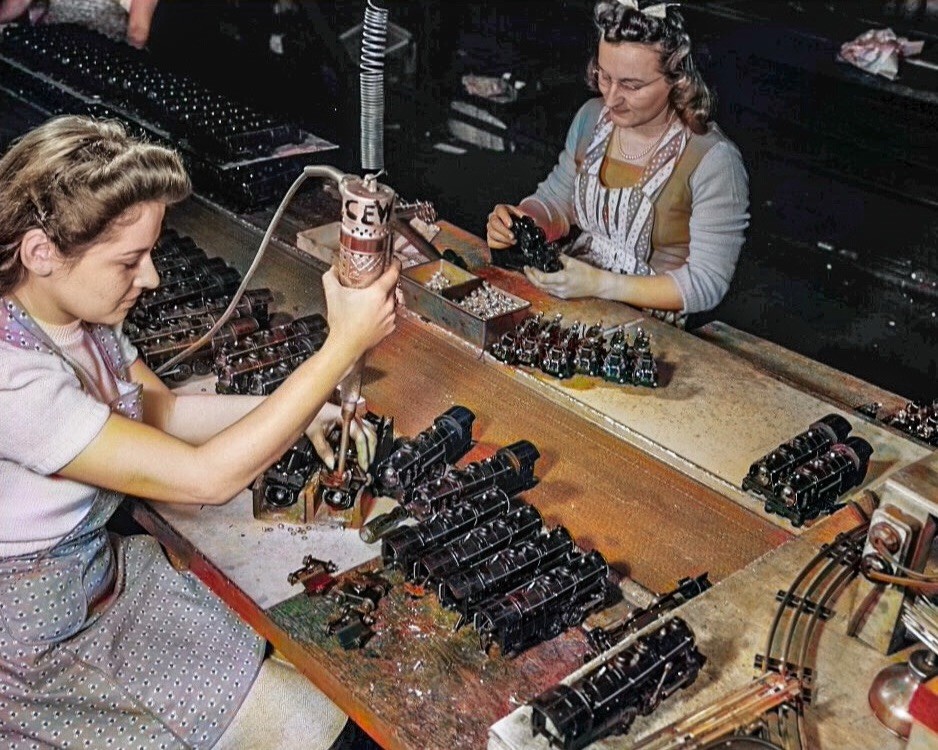 1942 American Flyer Toy Train Factory Woman Assembly Line Photo Print