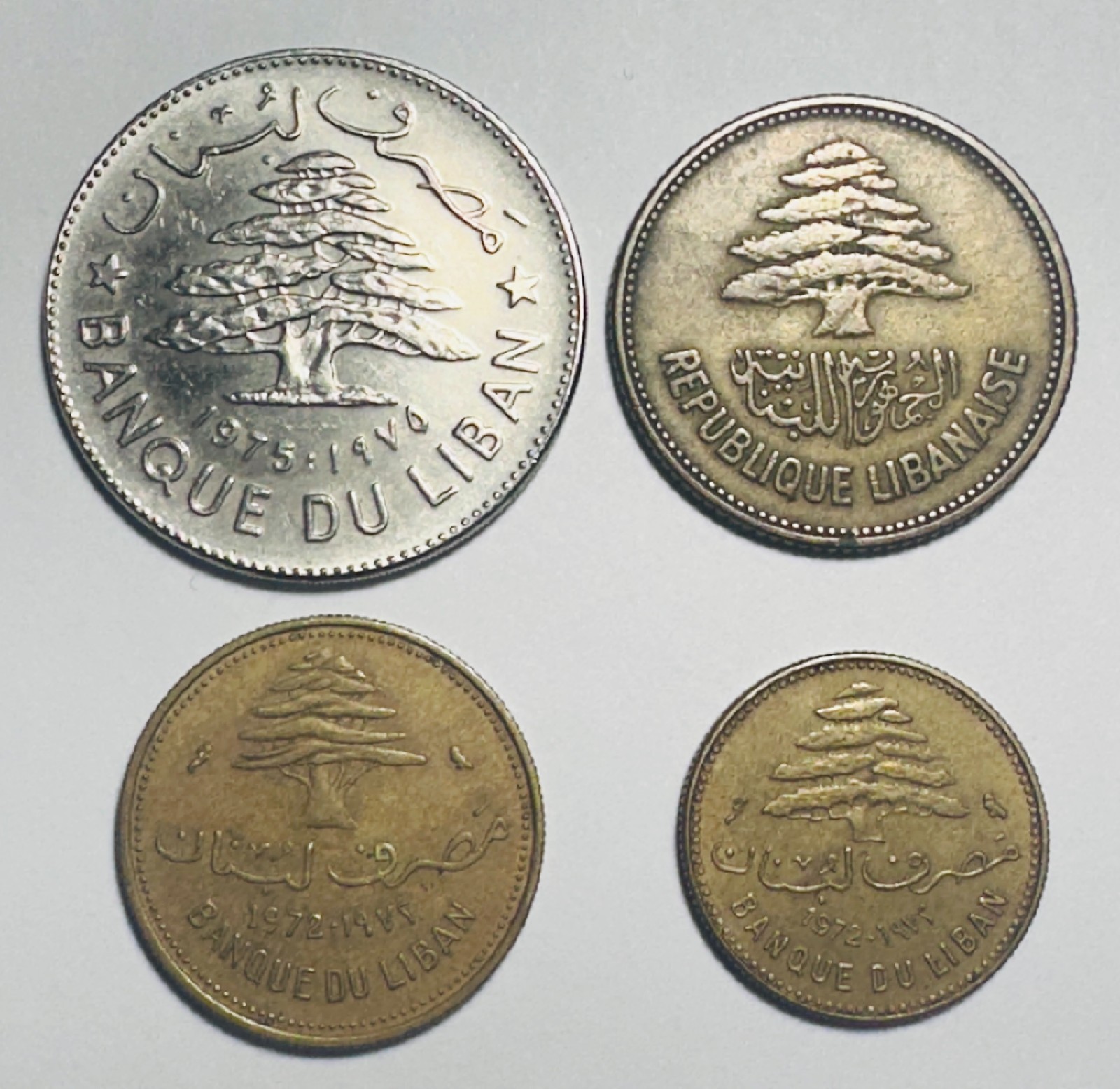 Lebanon 4-Coin Lot 1952-1975 1 Livre 5 10 25 Piastres Raw *F-VF*