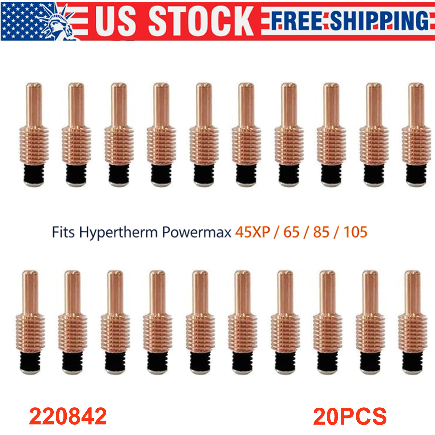 20PCS 220842 Plasma Cutter Electrodes Fit Hypertherm Powermax 45XP/65/85/105 US