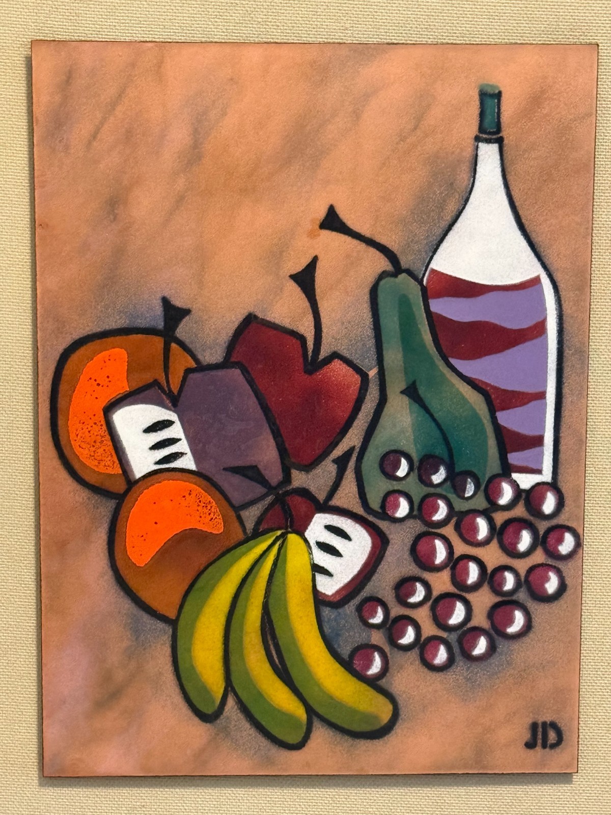 Vintage Judith Daner Signed (JD) Enamel on Copper Still Life MCM Framed Plaque