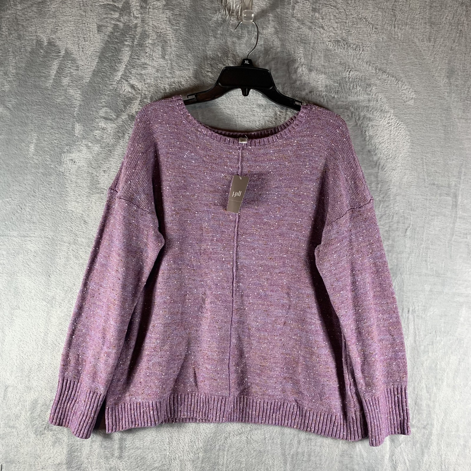 J Jill Women\'s Sweater Micro Tweed Seamed Purple Pull Over Speckled L NWT J Jill Women\'s Sweater Micro Tweed Seamed Purple Pull Over Speckled L NWT