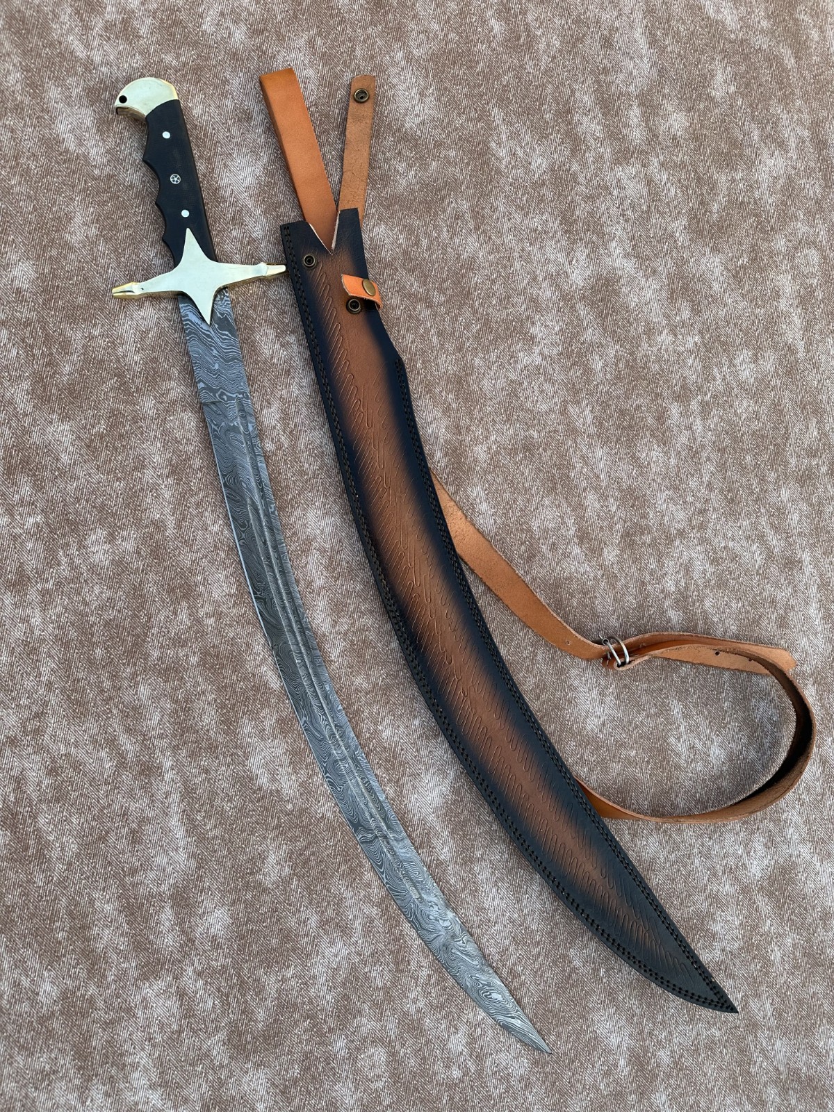 Custom Handmade Damascus Steel Ertugrul Scimitar Arabic Turkish Sword W\Sheath