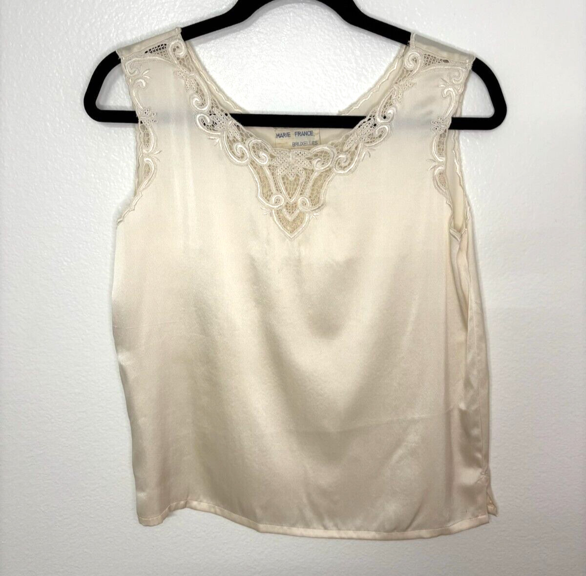 Vintage 1960s Marie France Bruxelles Silk Lingerie Blouse Hand Embroidered