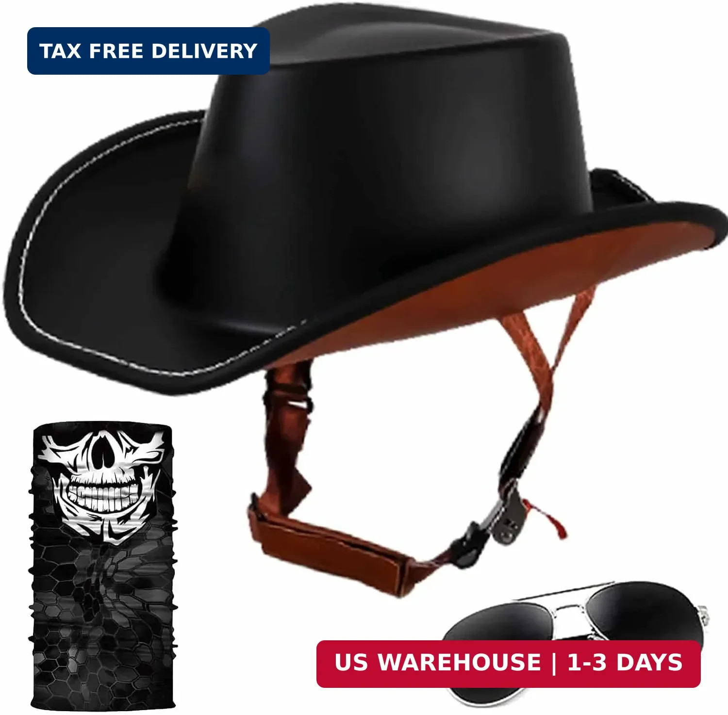 GYLRFAN Retro Motorcycle Half Helmet, Western Cowboy Hat Helmet Open Face DOT...