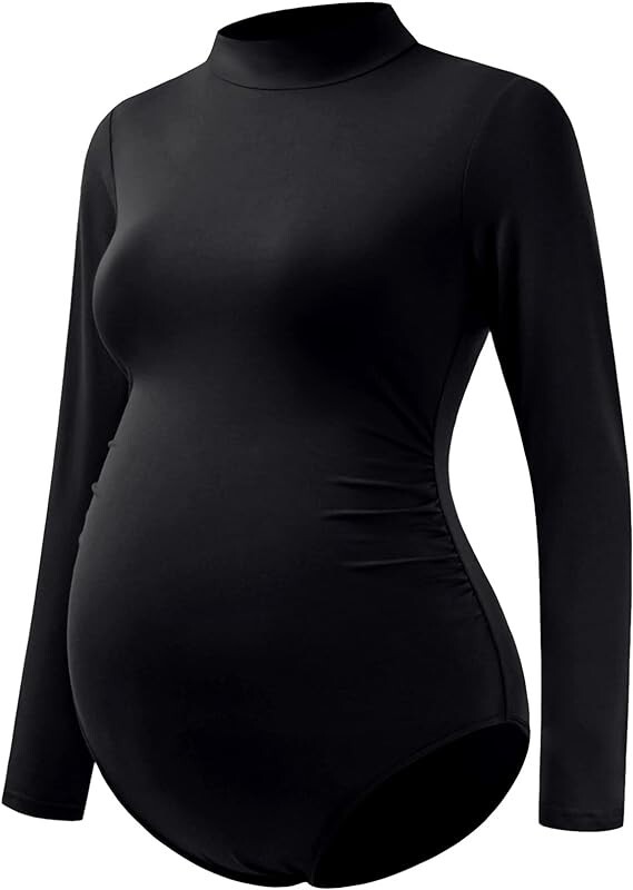 Bhome Women\'s Maternity Bodysuit Mock Turtle Neck Long Sleeve Top Large (B34)