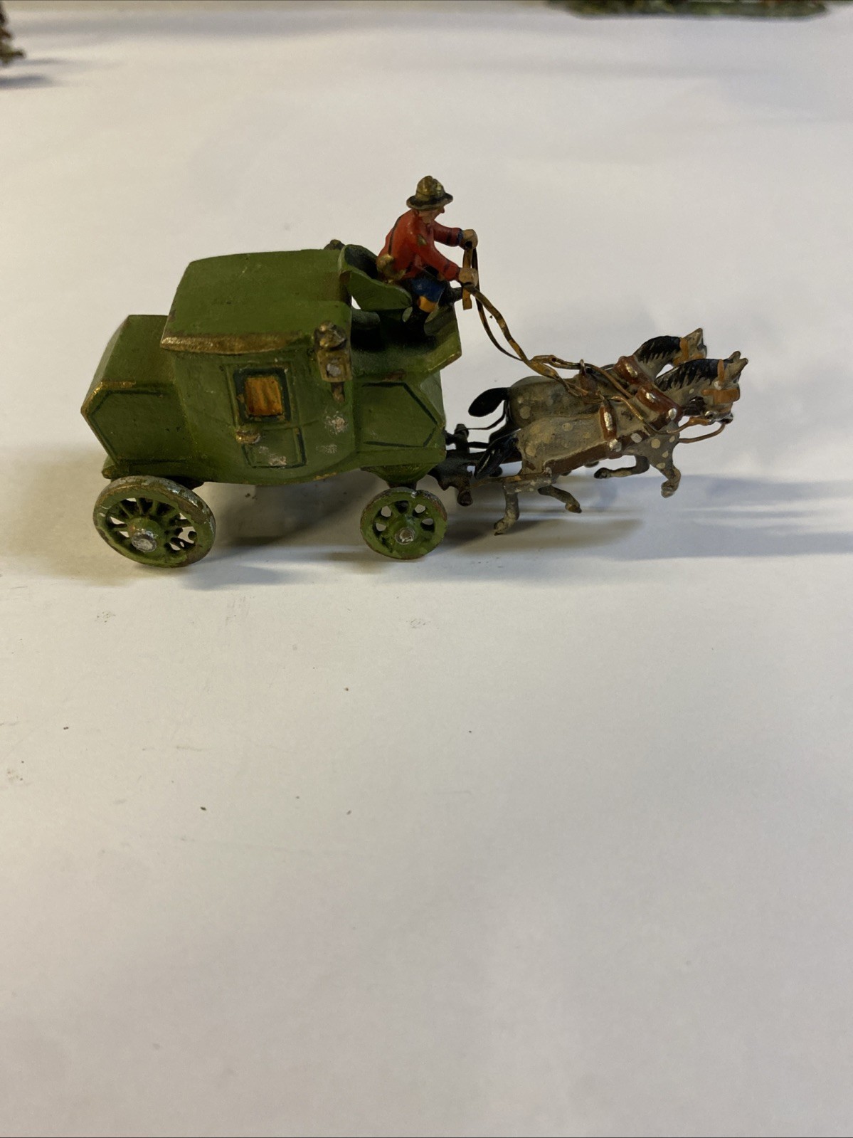 Antique Cold Painted Bronze Stage Coach Pulled By 2 Horse Very Rare Solid Heavy Antique Cold Painted Bronze Stage Coach Pulled By 2 Horse Very Rare Solid Heavy
