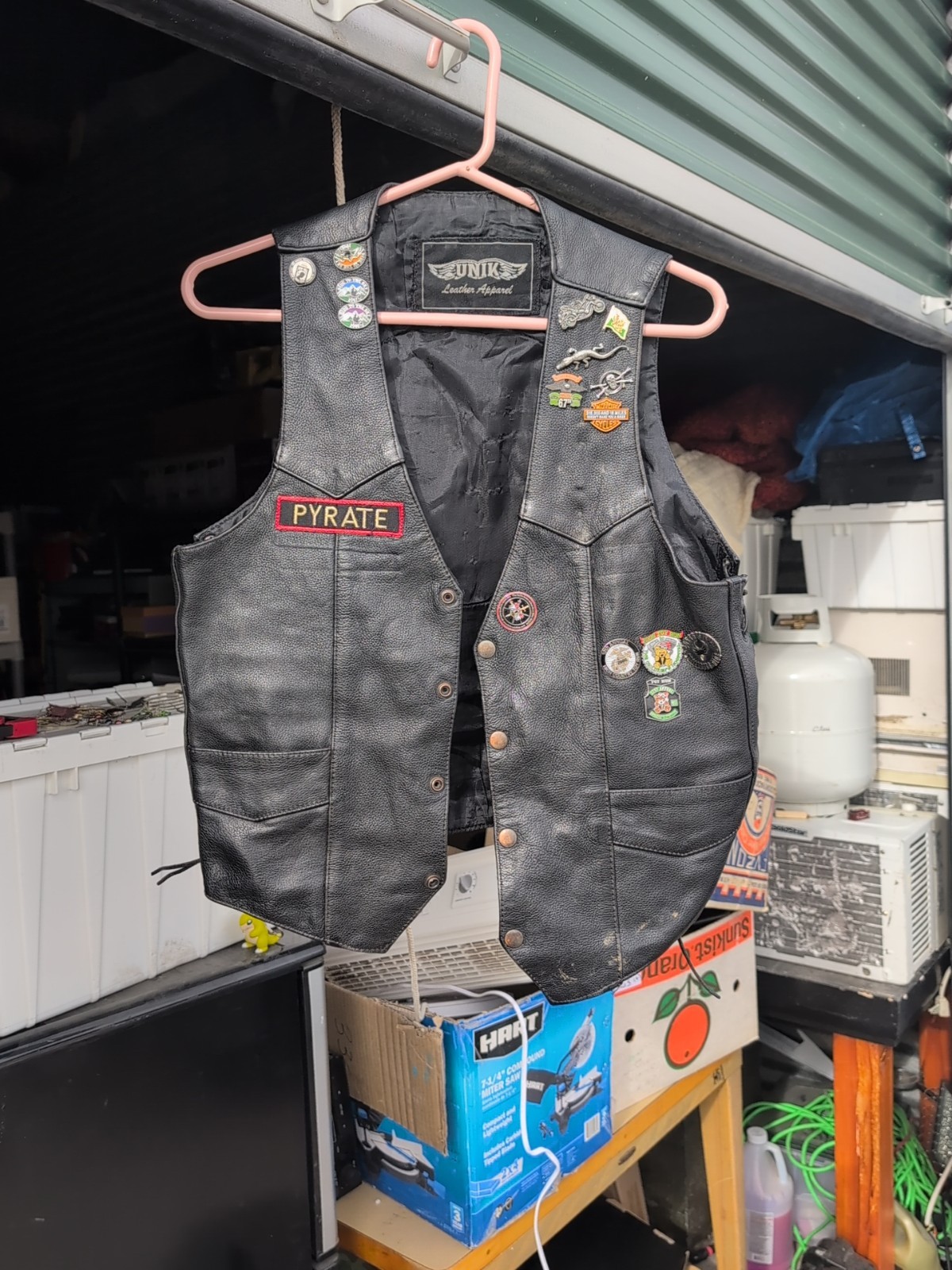 Thick Leather Vest W/ Original Art Work Patches UNIK brand Uni Small VERY NICE