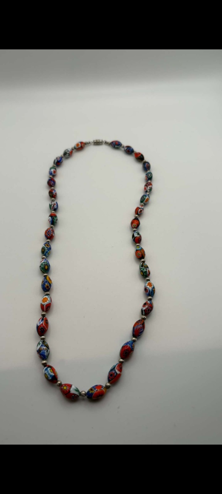 Vintage Venetian Murano Millefiori Oval Bead Necklace Vintage Venetian Murano Millefiori Oval Bead Necklace