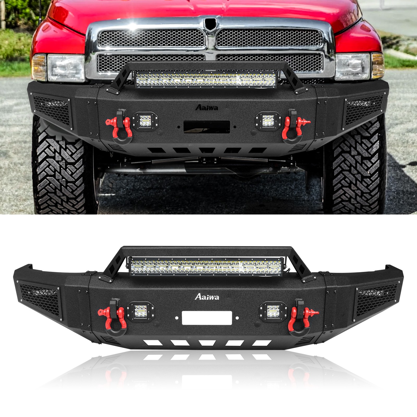 Steel Front Bumper w/Lights D-Rings For 94-01 Dodge Ram 1500 94-02 Ram 2500 3500 Steel Front Bumper w/Lights D-Rings For 94-01 Dodge Ram 1500 94-02 Ram 2500 3500