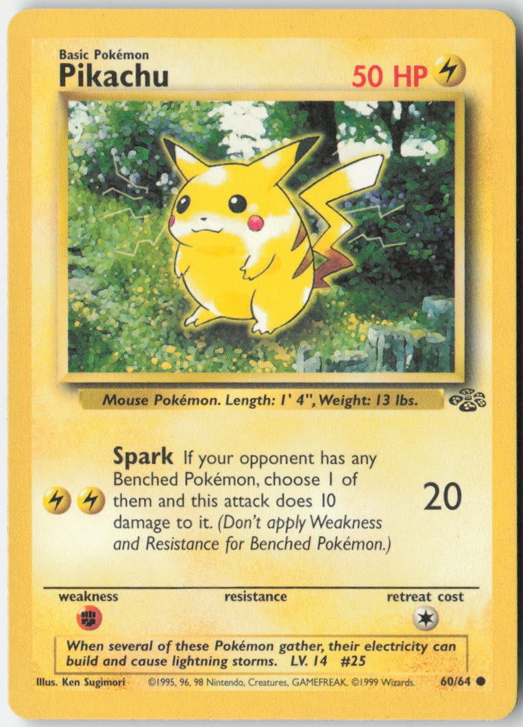 Pikachu 60/64 Common Jungle Pokemon Unlimited Moderately Played