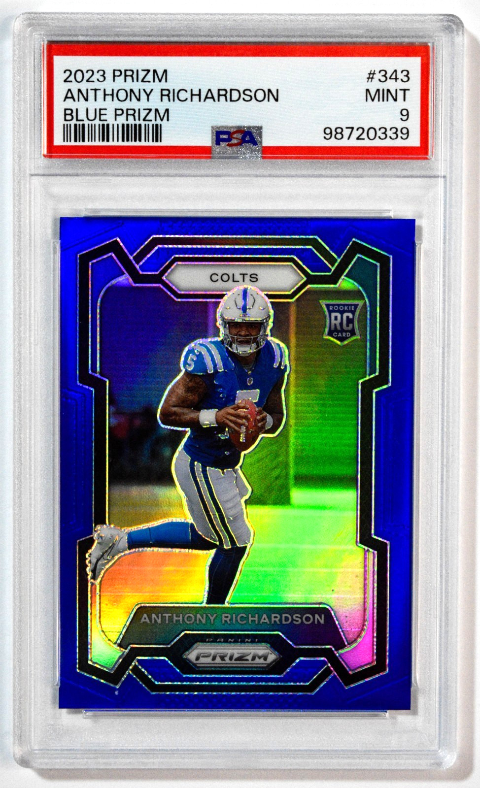 2023 Panini Prizm #343 Anthony Richardson RC Rookie Blue Prizm SSP PSA 9