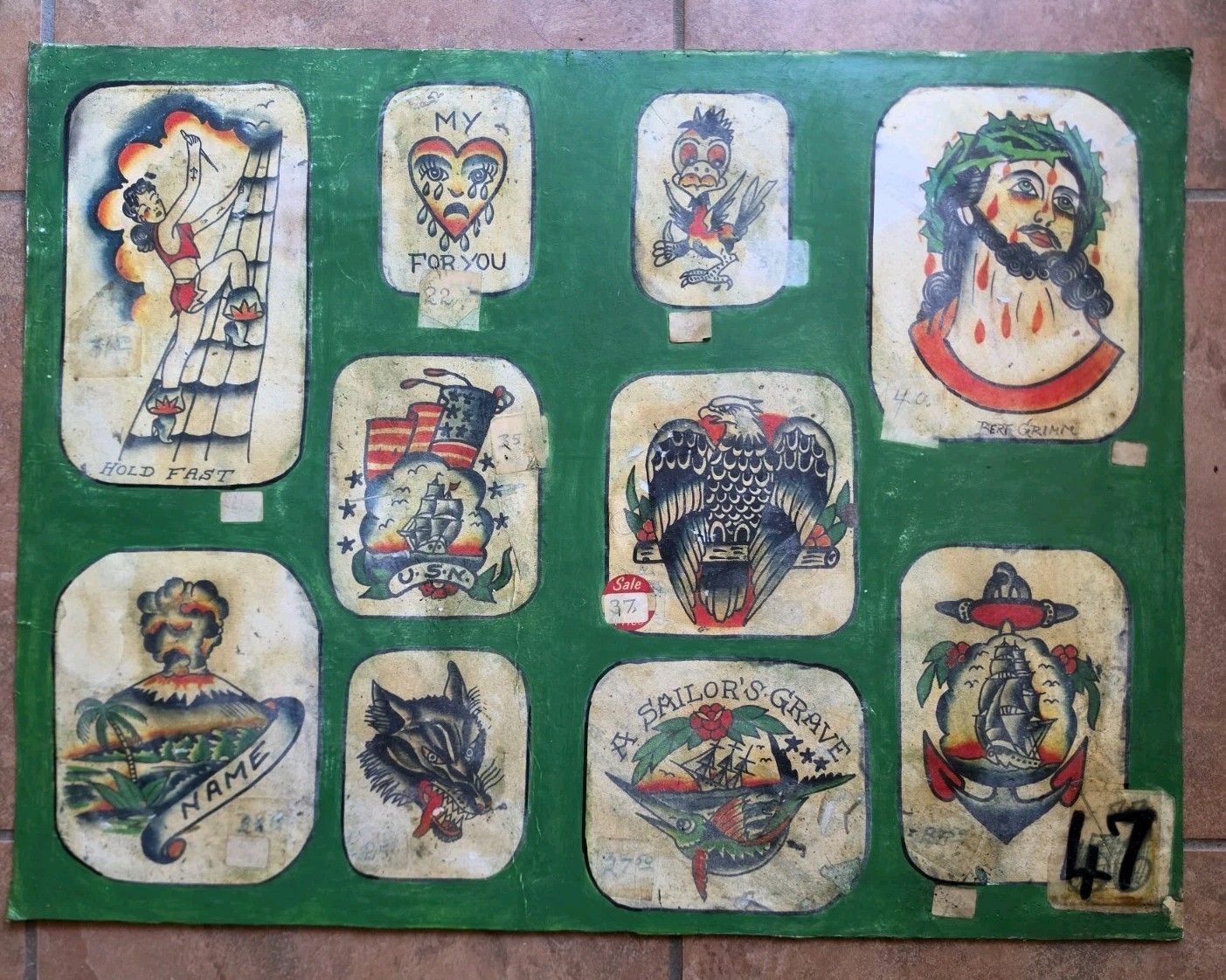huge antique shop print bert grimm pike jesus eagle nautical tattoo flash 18x24