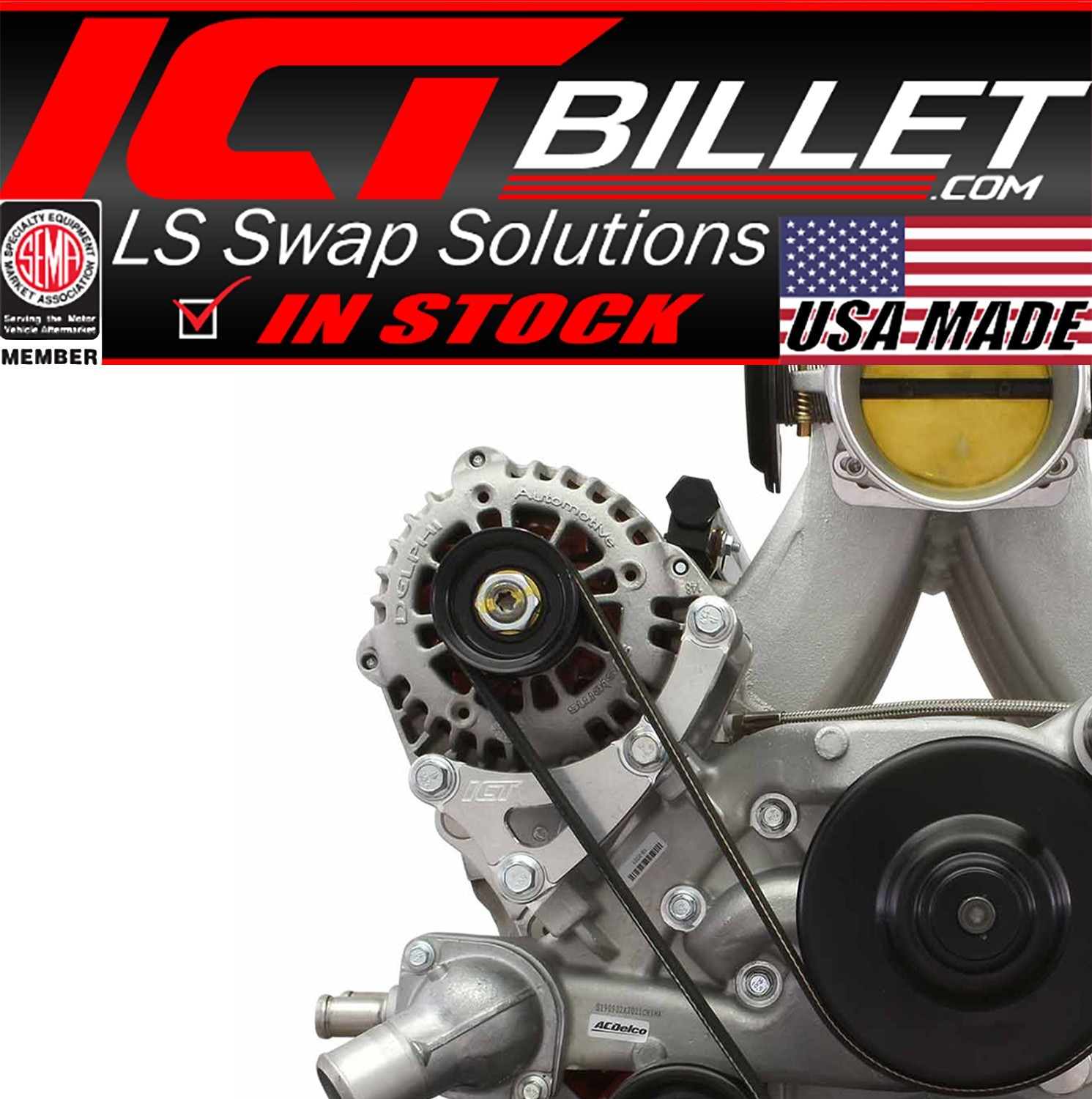ICT Billet LS Truck Turbo Alternator Relocation Bracket for LS3 LS1 Water Pump