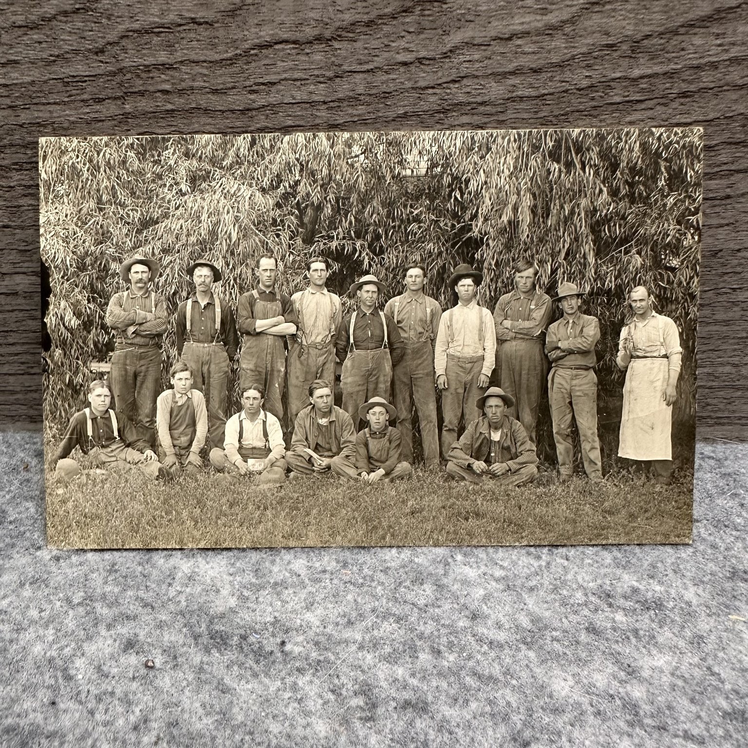 Vtg RPPC Group Portrait Men Boys Work Clothes Overalls Hats Farm Ranch 1910s