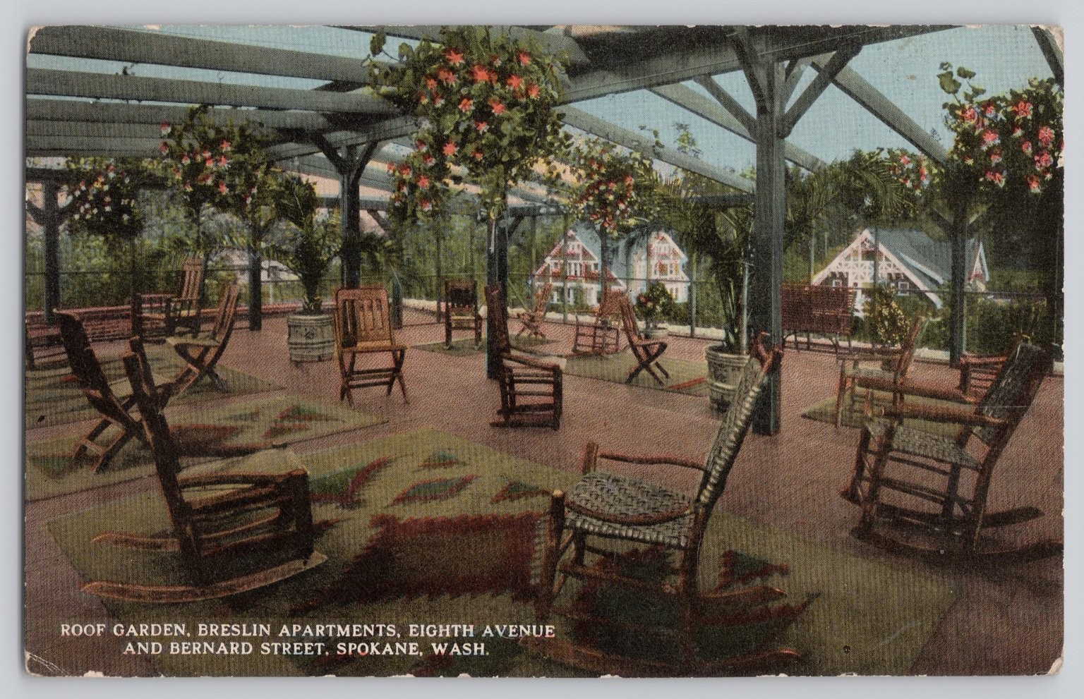 Spokane WA Breslin Apartments Roof Garden Postcard c1930