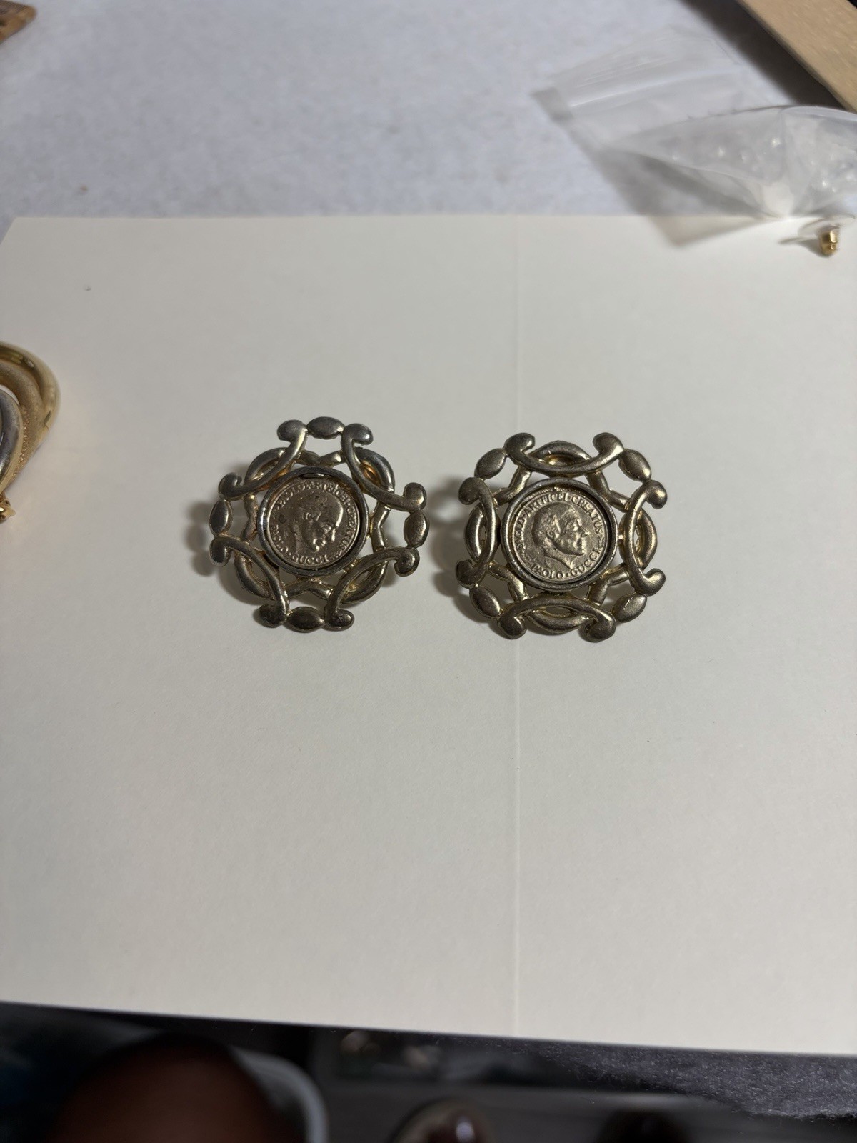 Vintage Paolo Gucci Statement Coin Pierced Post Earrings 1980s Runway Jewelry