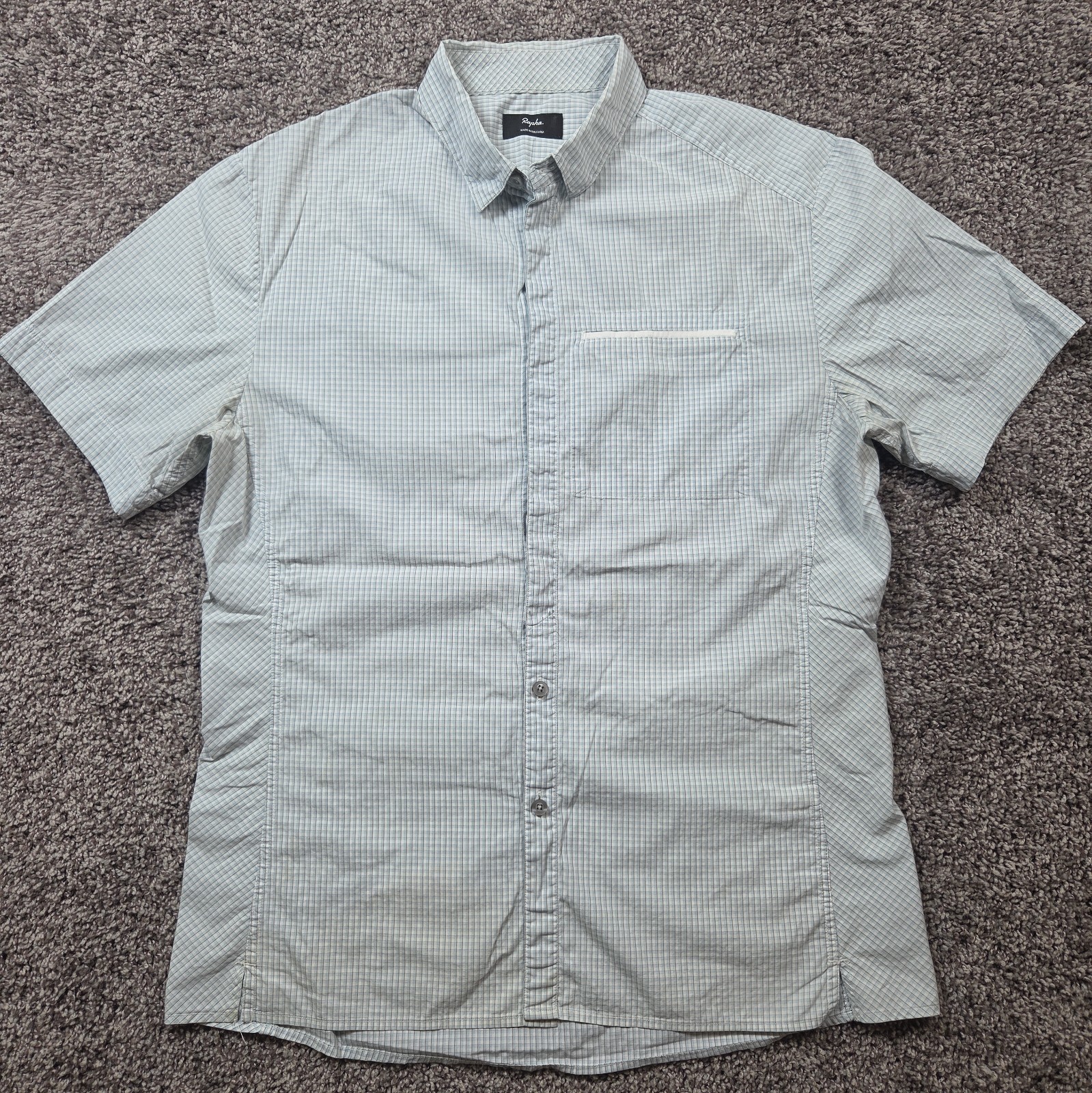 Rapha Shirt Mens Large Gray Check Plaid Button Short Sleeve Cycling Commuter Rapha Shirt Mens Large Gray Check Plaid Button Short Sleeve Cycling Commuter