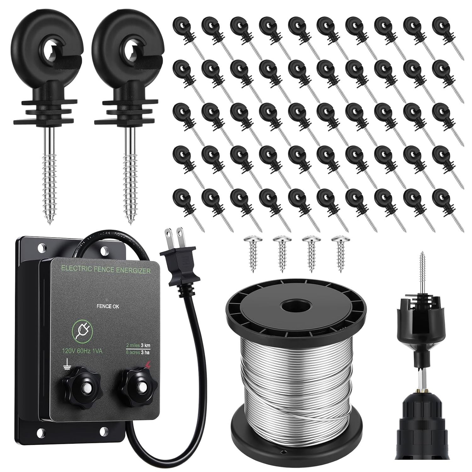2-Mile 5000V 0.1Joule Electric Fence for Preventing Animals Intruding, 50 Bla...