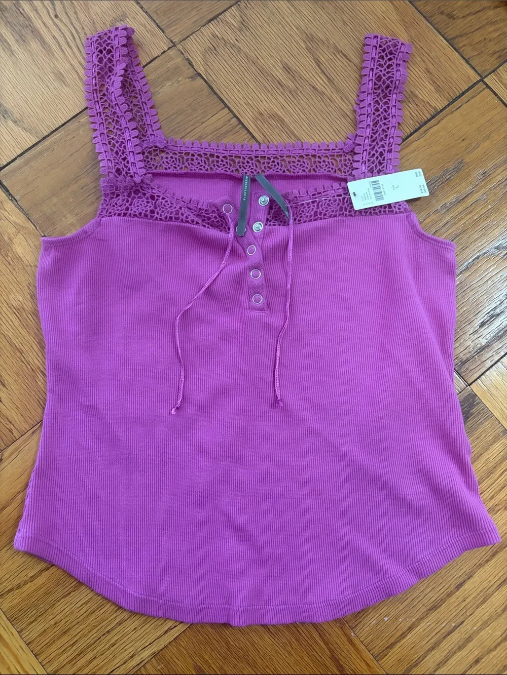 NWT Anthropologie Crochet-Trim Ribbed Tank Top in Fuchsia