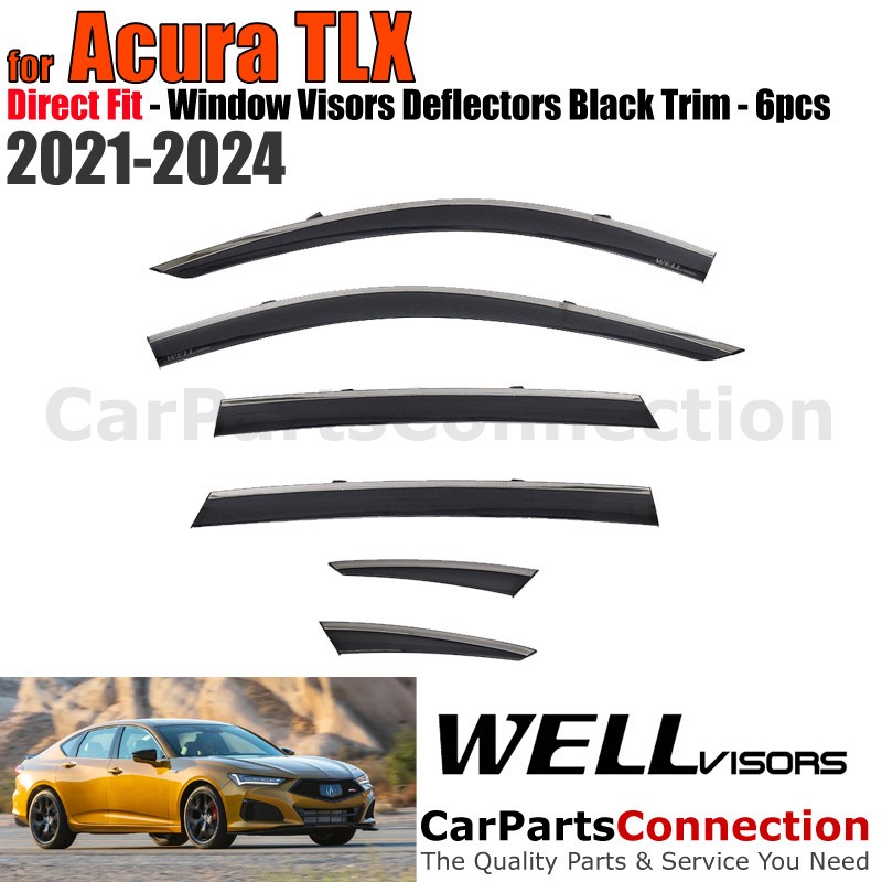 WELLvisors For 2021-2025 2022 2023 21 Acura TLX 6 PCS Window Visor Black Trim WELLvisors For 2021-2025 2022 2023 21 Acura TLX 6 PCS Window Visor Black Trim