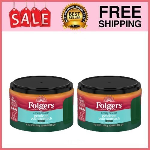 2 Can Folgers Simply Smooth Decaf Ground Coffee, 23 oz Can
