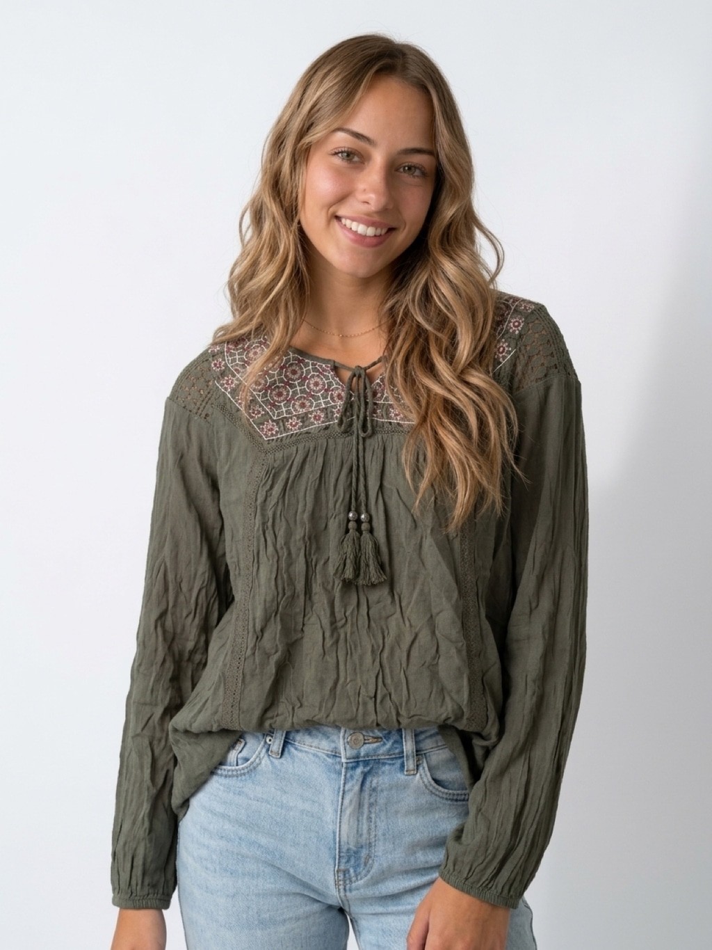 Women\'s Knox Rose Olive Embroidered Blouse Size XXL Women\'s Knox Rose Olive Embroidered Blouse Size XXL